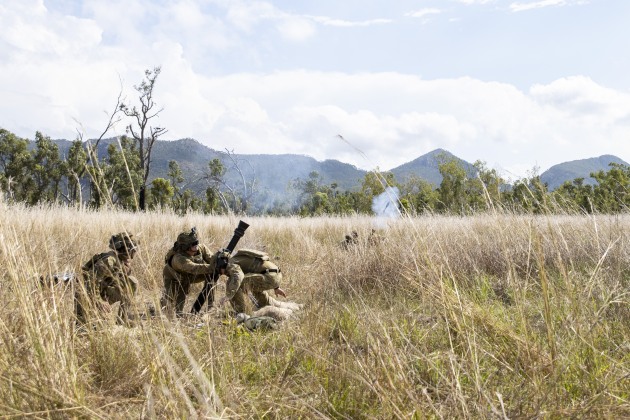 Soldiers fire an 81mm Mortar during Exercise Diamond Catalyst at Shoalwater Bay Training Area.
Defence