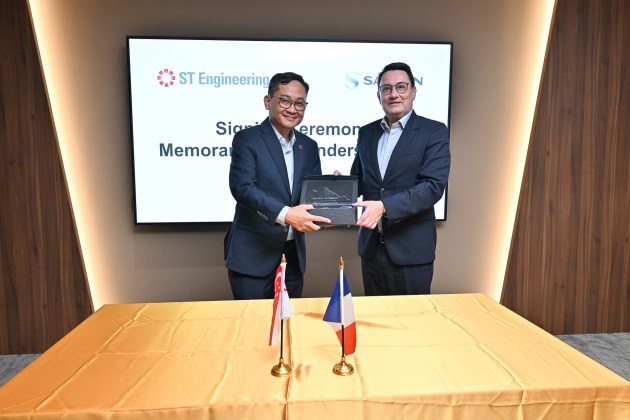 Mervyn Tan President Defence Public Security ST Engineering, left, and Alexandre Ziegler Executive Vice President GBU Defense Safran Electronics & Defense