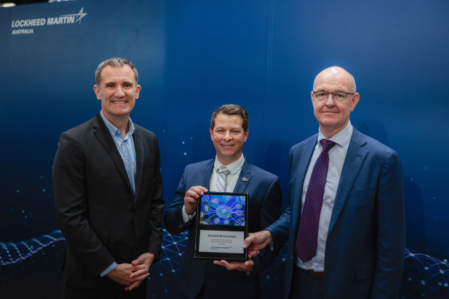 Dr James Palmer, co-founder and Chief Executive Officer Silentium Defence, Simon Palumbo, co-founder and Chief Experience Officer Silentium Defence, and Warren McDonald, Chief Executive Lockheed Martin Australia and New Zealand.
Credit: Lockheed Martin