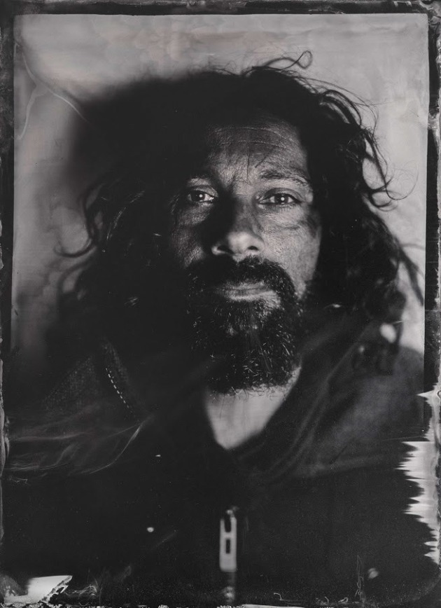 Mr Zee (Wet plate collodion image), 2017 by Scott Anthony Andrews. Justin (Mr Zee) Zahra is a creative animal specialising in metal sculpture, painting and building hot rods. He appears rough around the edges, but is one of the most gentle and giving souls you will meet.