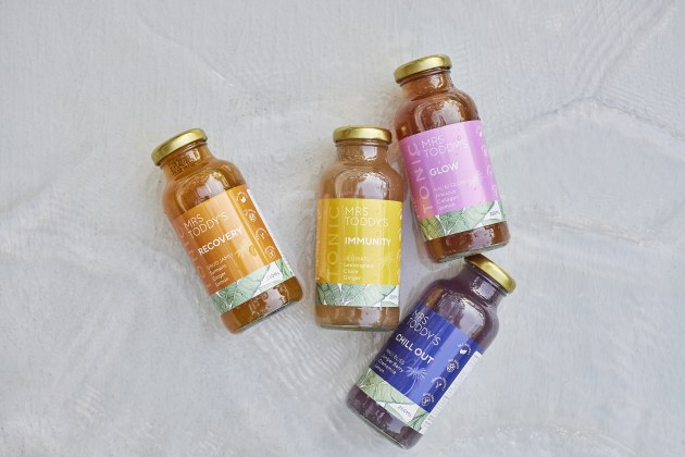 The Mrs Toddy&rsquo;s range contains ingredients such as turmeric, cloves, ginger, lemongrass, chamomile, juniper berry, hibiscus, vegan collagen, and lipowheat.