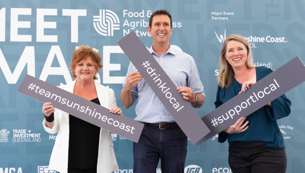 (left-right) White's IGA Group company director Roz White, Member for  Ninderry Dan Purdie and Acting FAN CEO Nicole McNaughton at Meet the Makers.