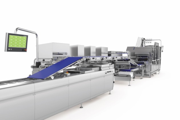 MULTIVAC S1600 slicer with SB625 linear buffer and MULTIVAC thermoformer 
Multivac offers fully integrated and fully customisable solutions including robotic loading both for primary and end of line packaging.
