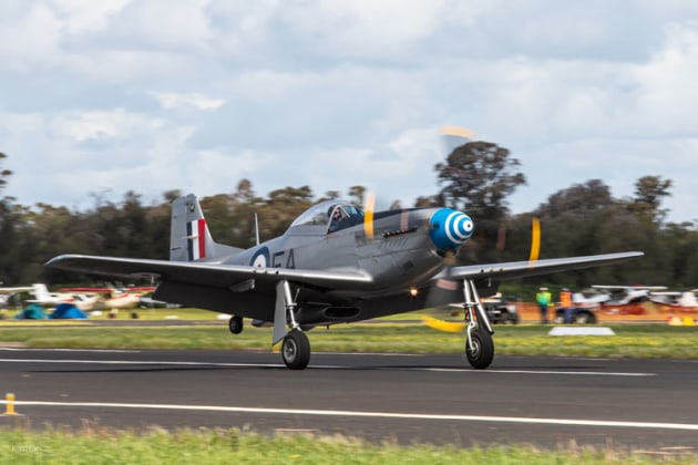 Matt Hall conducting Mustang joy flights at AusFly 2022. (Kathy Mexted)