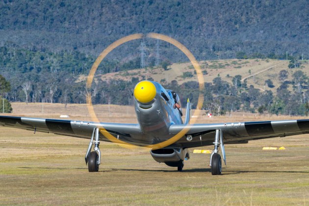 Mustang The Flying Undertaker taxis at Watts Bridge. (John Absolon)
