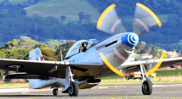 Matt Hall taxies his Mustang into the late afternoon sun. (Steve Hitchen)