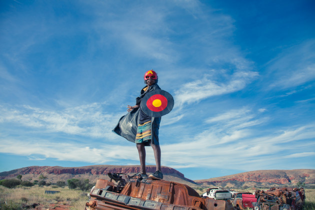 Tony Albert and David Charles Collins, Warakurna Superheroes #1, 2017, from the series ‘Warakurna Superheroes’.
Courtesy of Tony Albert, David Charles Collins and Kieran Lawson. Museums Victoria (supplied)