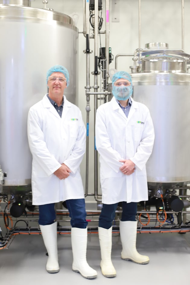 Naturo CEO Jeff Hastings and GM Andy Cartright. 
In a world first, Australian dairy tech company Naturo has developed a 100 per cent fresh and natural milk that is twice as digestible as other processed cow&rsquo;s milk on the Australian market. (Image: Naturo)