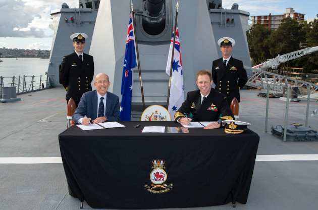 Vice Admiral Michael Noonan, Chief of Navy, and Navantia Australia&rsquo;s Chairman, Warren King, signing the agreement.
Defence