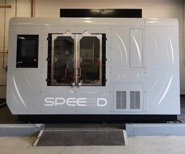 A large-format SPEE3D metal 3D printer was installed by the Fleet Support Unit (FSU) at HMAS Coonawarra last week, providing the RAN with the capability to print their own metal parts, on demand. (Supplied)
