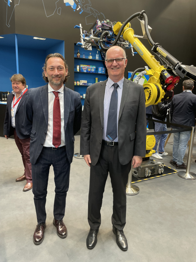 Automation and Packaging&rsquo;s Neil Durran (right) and Marco Rama of Clevertech, with some of the robotics technology on display.