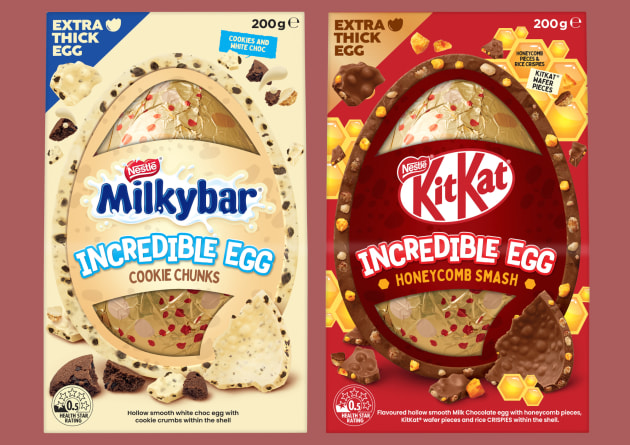 Nestl&eacute; has launched a range of new products in the lead-up to Easter, including two new flavours of its Incredible Eggs &ndash; KitKat Honeycomb Smash Incredible Egg and Milkybar Cookie Chunks Incredible Egg &ndash; and the Mini Bunny Hut chocolate building kit.
Source: Nestl&eacute;