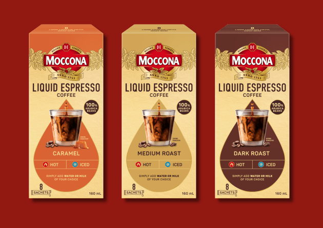 JDE Peet&rsquo;s-owned coffee brand, Moccona, is making a splash in the market, with the introduction of its new Liquid Espresso Coffee Sachets in Medium Roast, Dark Roast and Caramel.
Source: Moccona