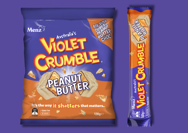 Menz has released a brand new flavour of Violet Crumble with a nutty twist, in both the bar and cube format, with the launch of Violet Crumble Peanut Butter.
Source: Menz