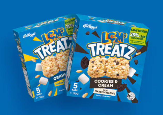 Kellogg&rsquo;s, part of Mars, has reduced paper usage across its LCMs Treatz range by 25 per cent, removing an estimated 31 tonnes of paper from its supply chain compared with 2024 packaging volumes.
Source: Kellogg's