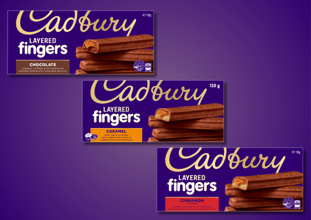 Mondelēz International brand, Cadbury Australia, has launched its new Cadbury Layered Fingers range, hitting stores this week in three flavours &ndash; Chocolate, Caramel and Cinnamon.
Source: Mondelēz
