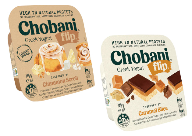 Chobani Australia is adding two new flavours to its Chobani Flip Greek Yogurt range &ndash; inspired by iconic bakery sweets Cinnamon Scroll and Caramel Slice.
Source: Chobani