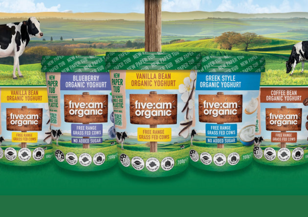 Australian organic yoghurt brand five:am has introduced paper-based tubs for its yoghurt range, becoming the first brand in the segment to adopt this packaging format.
Source: five:am