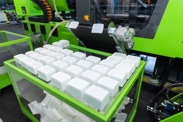 Some of the first tubs produced using NextLoopp's 30% food-grade recycled PP.