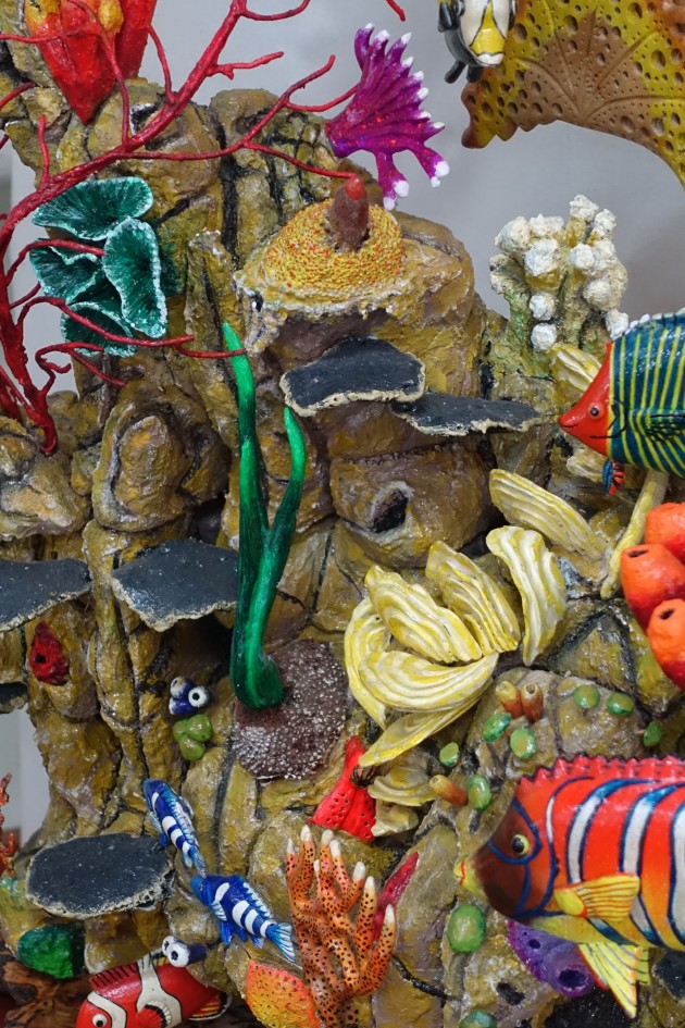 Noel Bradley, Jules of the Sea. As a lover of animals especially tropical fish I wanted to create an underwater scene, which involved the vibrant colours of the sea life in their natural environment, surrounded by colourful corals and rock formations. I wanted to create a piece that stood out that caught people&rsquo;s attention that was big and depicting what our underwater world has to offer.