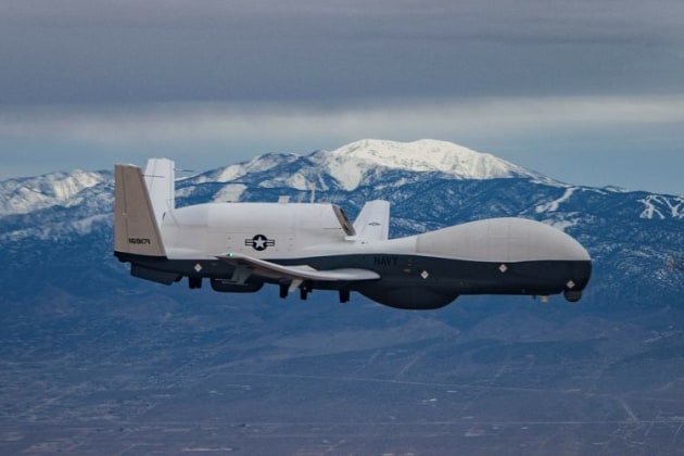 A Northrop Grumman MQ-4C Triton takes to the skies over the California desert as the Triton low-rate initial production schedule progresses. (Northrop Grumman)