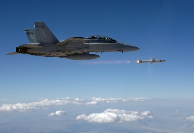 An AGM-88E2 AARGM is launched from an F/A-18 during testing. (Northrop Grumman)