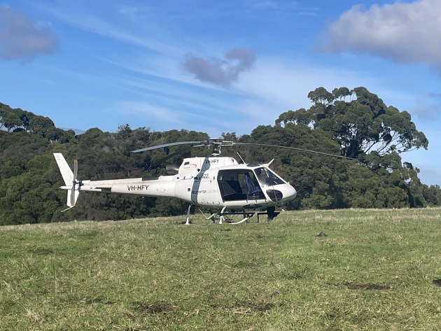 One of the Helicopter Logistics choppers used in the track restoration.