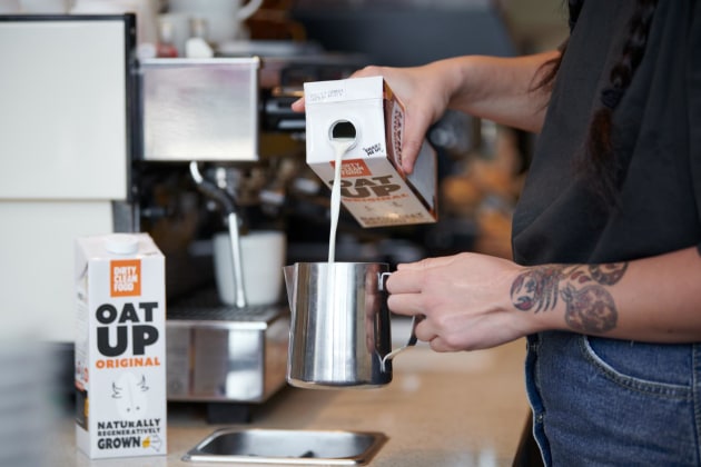 Wide Open Agriculture's Oat Up oat milk is produced using regenerative farming techniques.