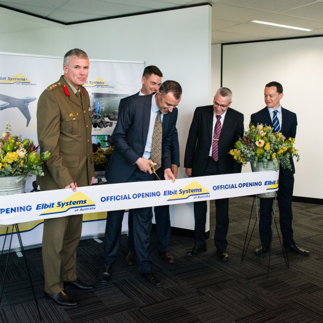 COL Mick Toohey, Director Land C3 SPO, CASG; Haim Delmar, Chair Elbit Systems of Australia; COL Deane Limmer, Director Land C3 Program, AHQ; Dan Webster, Managing Director Elbit Systems of Australia: Neil Killick, General Counsel Elbit Systems of Australia. (ELbit Systems)