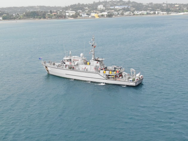 HMAS Diamantina anchored in Port Vila Harbour. (Defence)