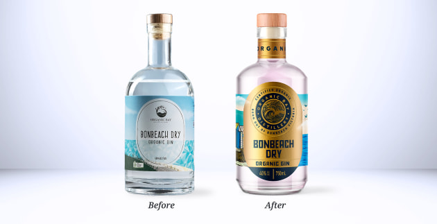 Peacock Bros worked with Organic Bay Distillery on a packaging refresh that evolved into a broader rebrand.