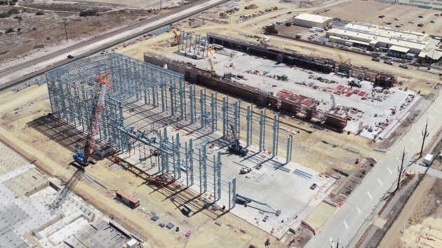 Structural steel being erected for the Block Assembly Hall at Osborne, where the blocks that make up each Hunter-class frigate will be constructed.
BAE Systems