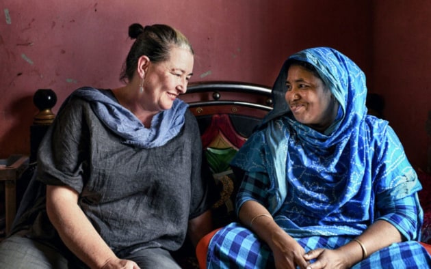 Oxfam Australia Chief Executive Lyn Morgain and Parvin* - Credit: Mohammad Rakibul Hasan/OxfamAUS. *Name changed for the wellbeing of the worker and her family.