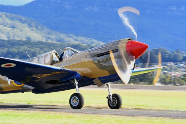 Ross Pay's P-40 taxis out to join the fighter formation. (Steve Hitchen)