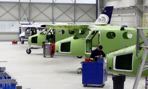 Tecnam's P2012 Traveller production line at Capua, Italy. (Tecnam)