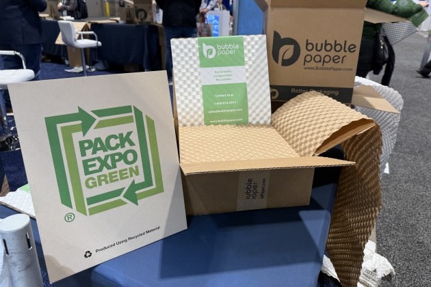 Sustainability-focused exhibitors will be identified by the PACK EXPO GREEN logo. Image PKN, Pack Expo 2024