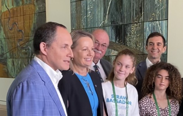 Pact Group non-executive chairman Raphael Geminder (L) and environment minister Sussan Ley (second from L)
