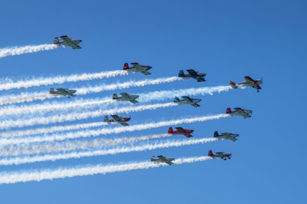 Nice and tight. A Yak 55 leads 12 RVs of Freedom Formation in what was an impressive display. (John Absolon)