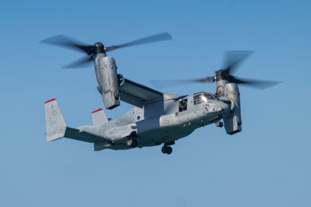 A US Marine Corps MV-22 Osprey was part of a reduced overseas military contingent. (John Absolon)