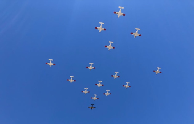 A very impressive sight as the formation cruises over the airport.