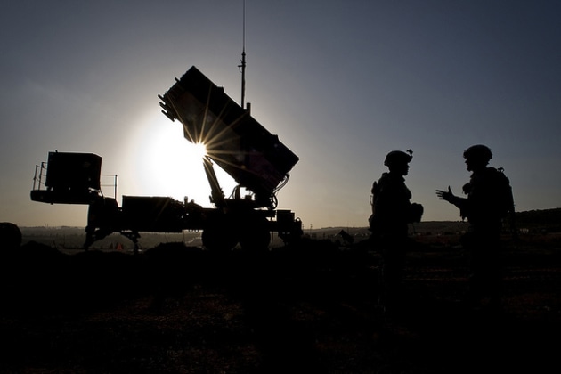 US soldiers talk after a routine inspection of a Patriot missile battery.

Credit: US Army