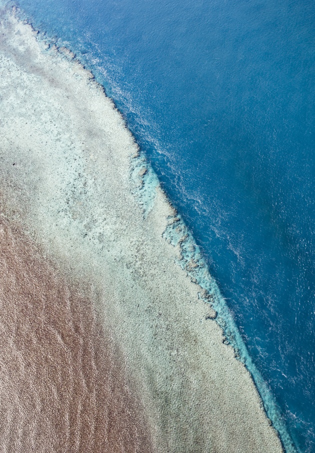 &copy; Paul Hoelen. Layerings of reef and water merge together with equal amounts of texture. Great Barrier Reef, Whitsundays, Queensland.