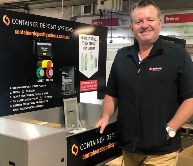 Paul Johnson, GM of SAGE Automation with one of the semi Auto Return Terminals (ART) destined for Queensland.