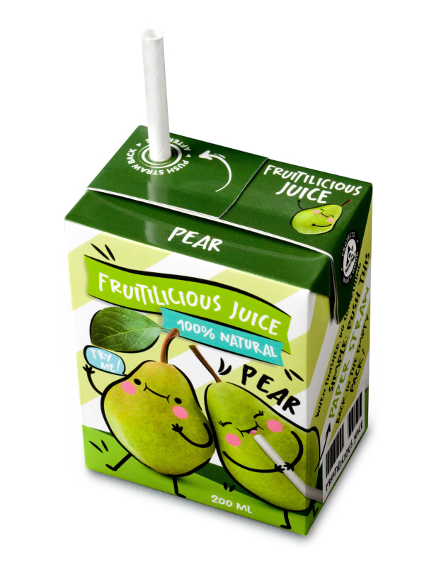 A Tetra Brik Aseptic 200ml carton with paper straw.