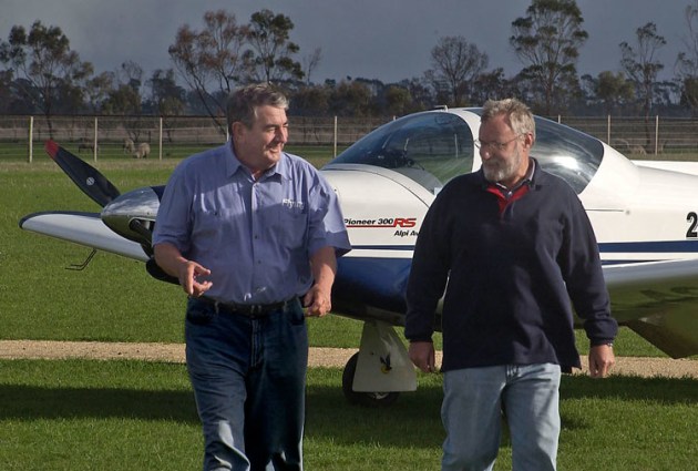 After a flight test in an Alpi Pioneer. Paul was a tall bloke and often felt cramped in recreational aeroplanes.