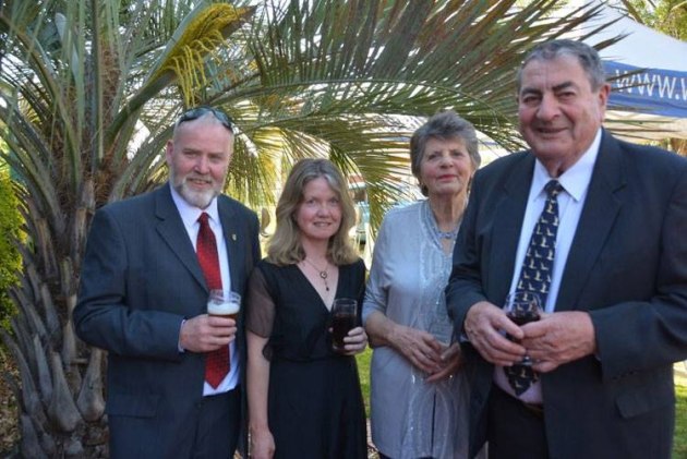 Paul Phelan (right) and wife June with Steve Hitchen (left) and his partner Sonya the Magnificent at an Australian Aviation Hall of Fame dinner at Charles Sturt University in Wagga Wagga in 2015. (John Egan)