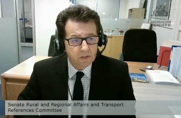 AAAA CEO Phil Hurst testifies to the Senate RRAT committee on 7 September 2021. (still from parliament house feed)