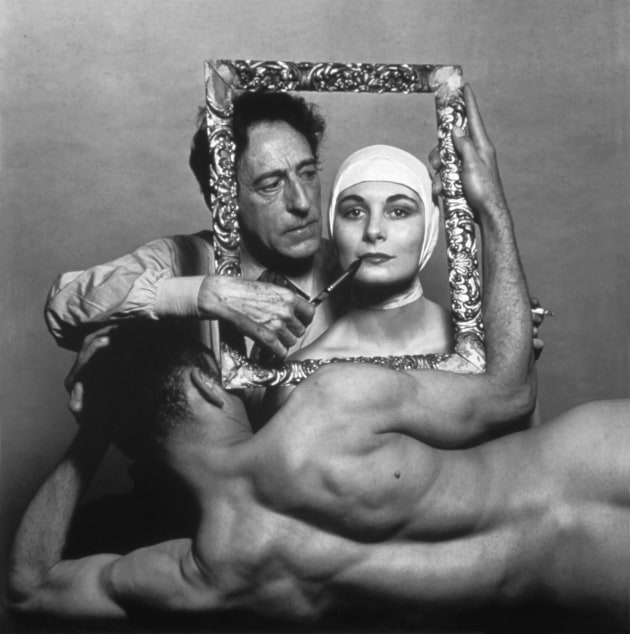 French poet, artist, and filmmaker, Jean Cocteau with actress Ricki Soma, and dancer, Leo Coleman. New York City. USA.1949 &copy; Philippe Halsmann / Magnum Photos.