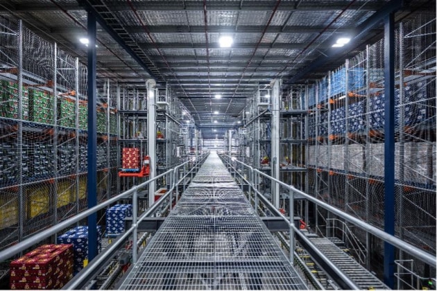 Swisslog&rsquo;s PowerStore solution for BevChain increases&nbsp; storage utilisation by around 60% in the same building footprint (Source:&nbsp;Swisslog)