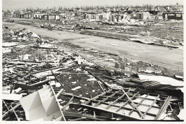 Wagaman (northern suburbs of Darwin) after Cyclone Tracy hit the Northern Territory at Christmas 1974. 
(Pic credit: Joe Karlhuber via Library Archives NT)
